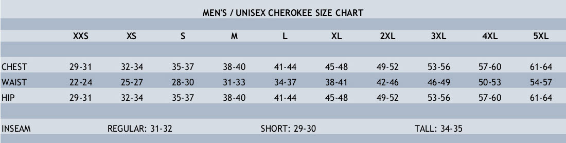 Cherokee Scrubs Size Chart at Stitch Logo