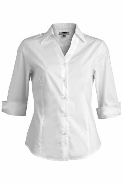 Women's ComfortEase 4-Way Stretch Blue Long Sleeve Blouse