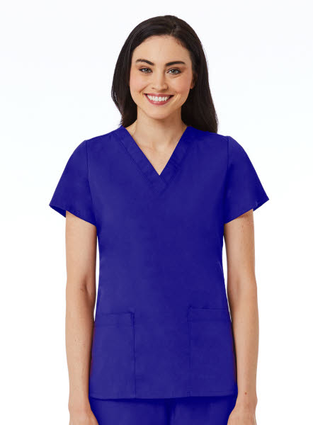 Scrub Top V Neck Medical Nursing Vet Uniform Shirt Pockets Clinic Dental Ladies 