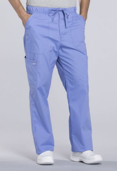 Cherokee Workwear Professionals WW190 Scrubs Pants Men's Tapered Leg  Drawstring Cargo Caribbean Blue