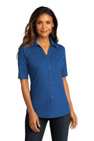 Port Authority Womens Carefree Stain Resistant Long Sleeve Button Down  Shirt - True Royal Blue