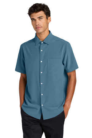 the blue dress clinton Short-Sleeve Palma Linen Shirt - Blue Basketweave